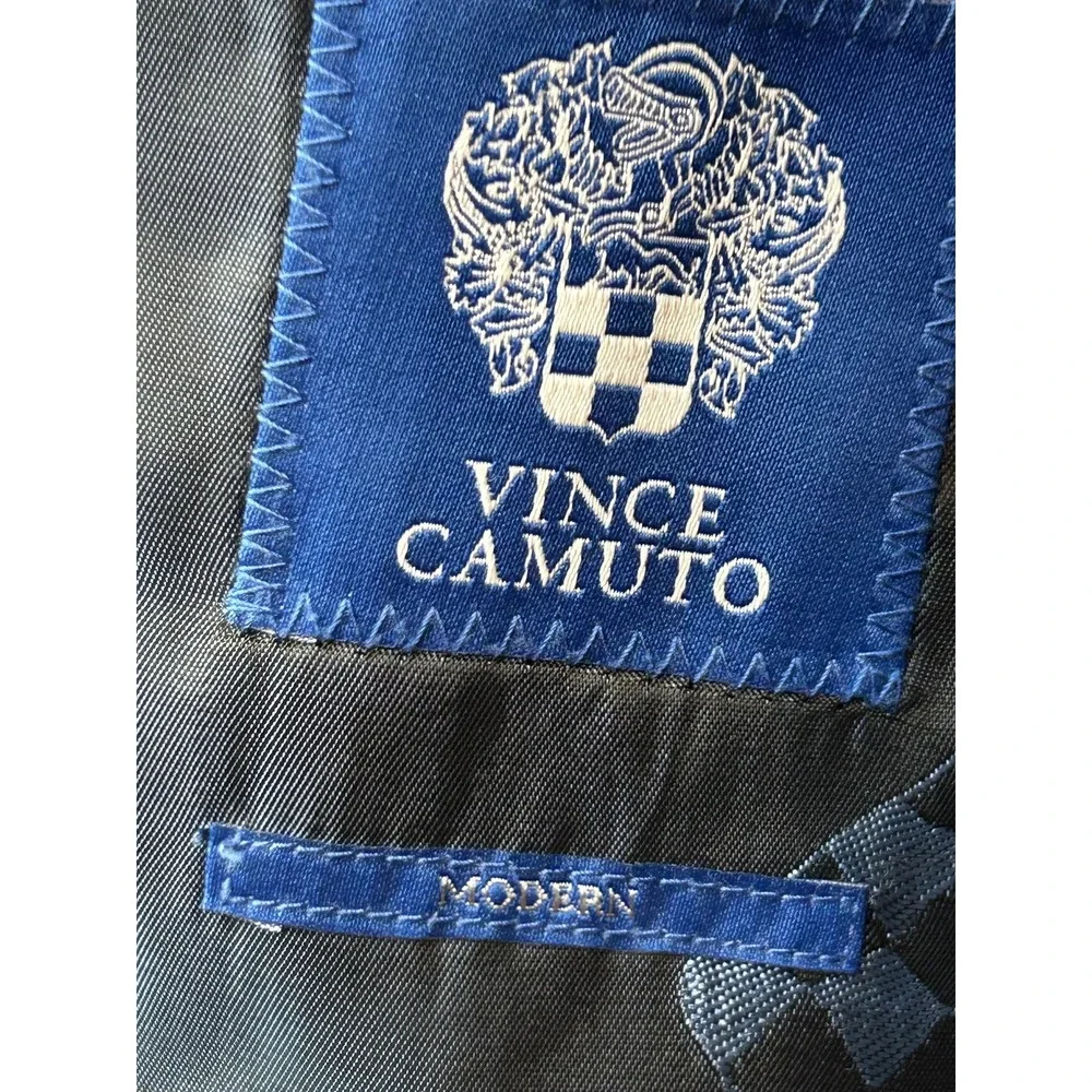 Vince Camuto Sport Coat Mens 40R‎ Black White Houndstooth Wool Blend Modern Fit